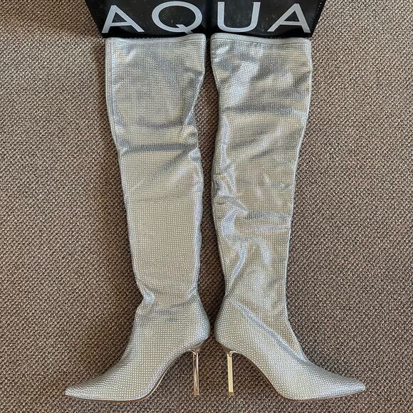 AQUA Nicki Pointed Toe High Heel Rhinestone Over The Knee Boots Size 9.5 $248 - Picture 4 of 5